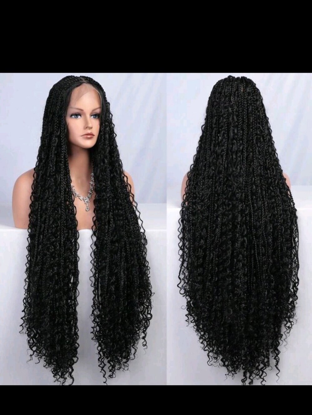 Long Black Curly Braided Lace Front Wig - Women's Hair 36 Inches